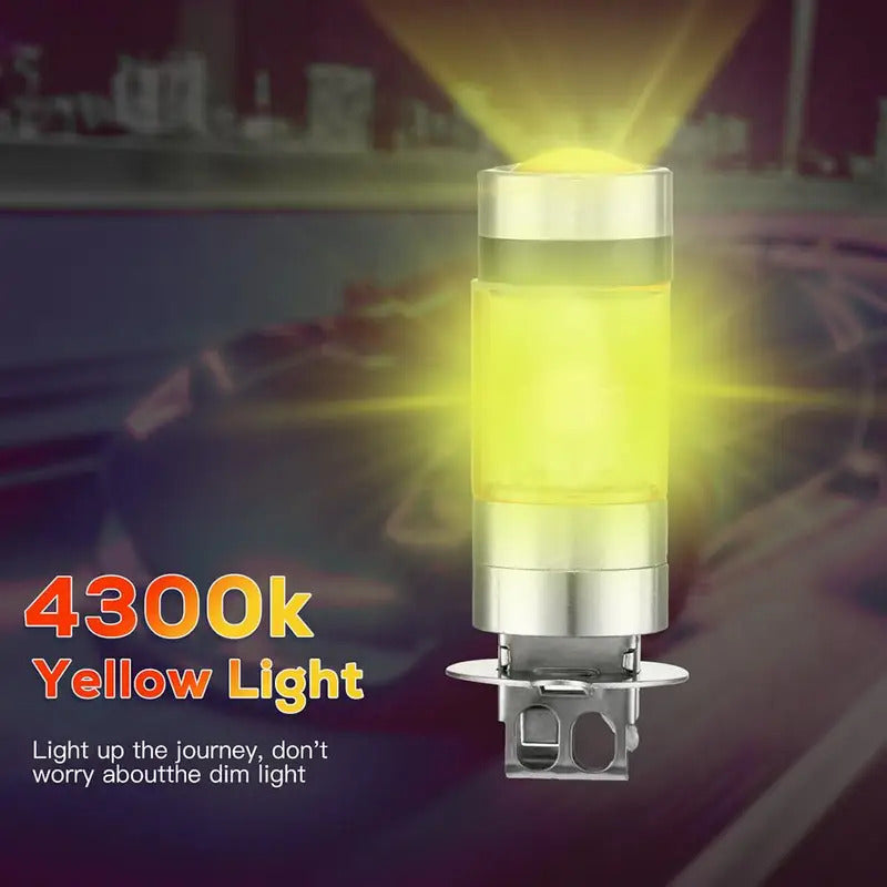 LED Headlight Fog Light Driving Light Bulb Set 4300K Yellow 100W, for Daytime Running Light Fog Light Bulb Replacement 2X H3 Super Bright, No Battery Included