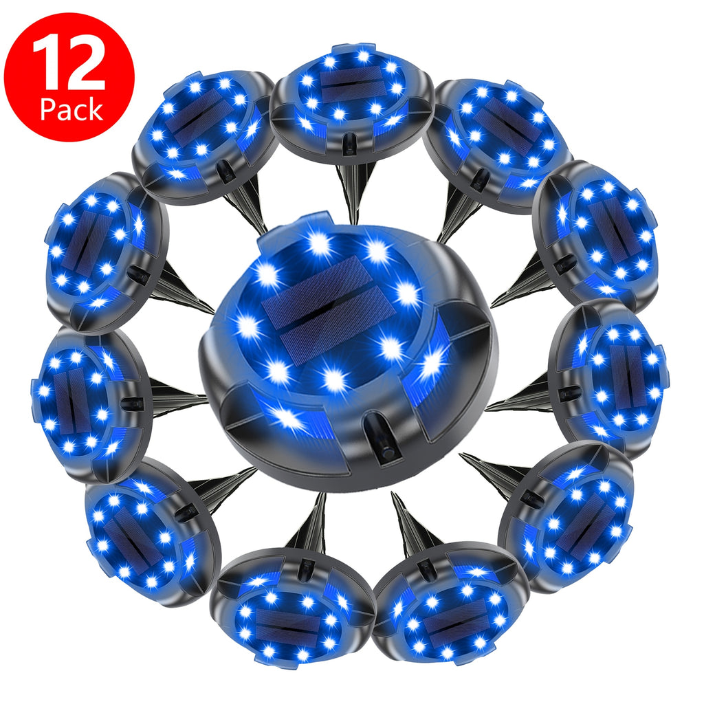 Blue Solar Outdoor Light Path Light 12-Pack, High Brightness Solar Ground Light Uplight Side Light, IP67 Waterproof Solar Deck Light, Suitable for Halloween Decoration