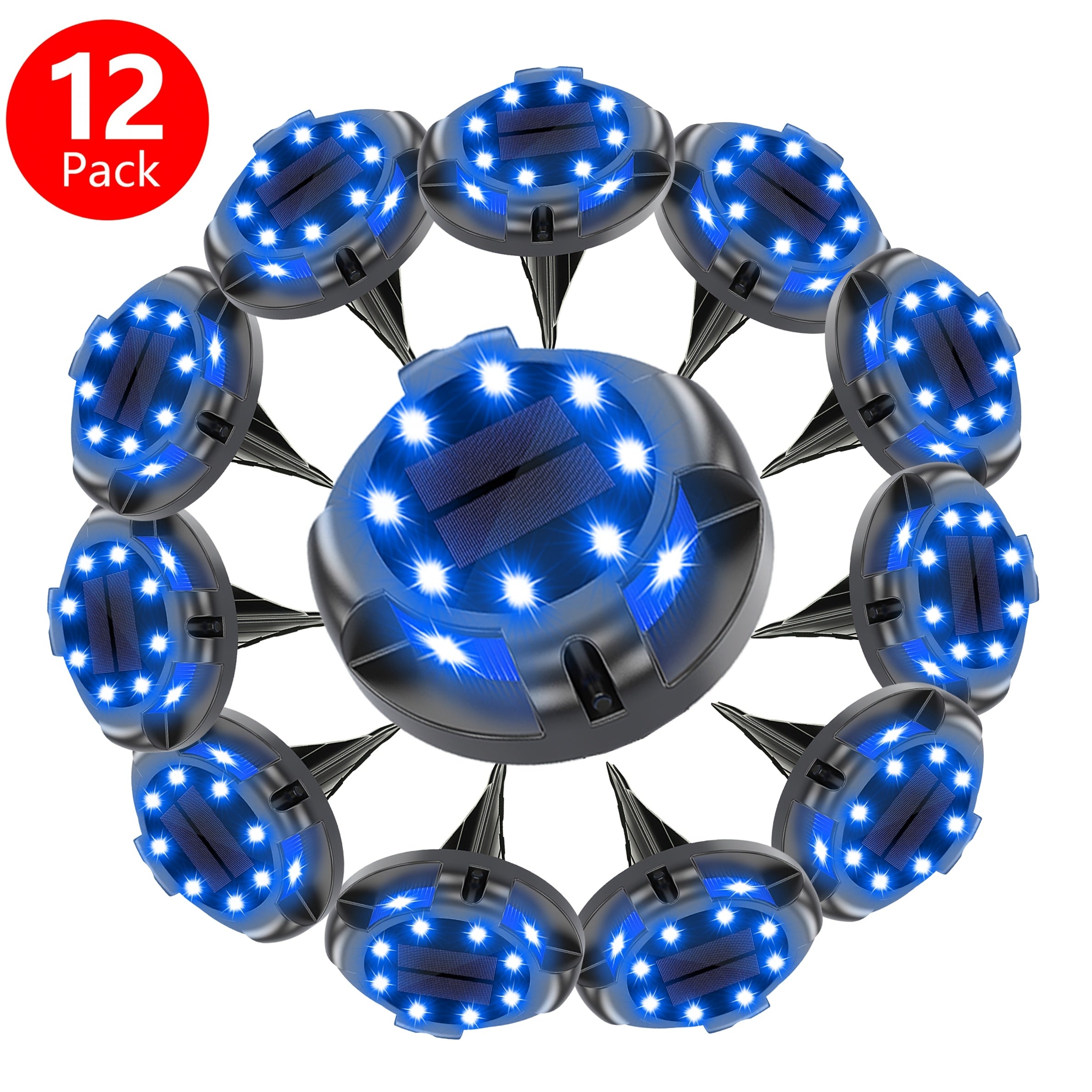 Blue Solar Outdoor Light Path Light 12-Pack, High Brightness Solar Ground Light Uplight Side Light, IP67 Waterproof Solar Deck Light, Suitable for Halloween Decoration
