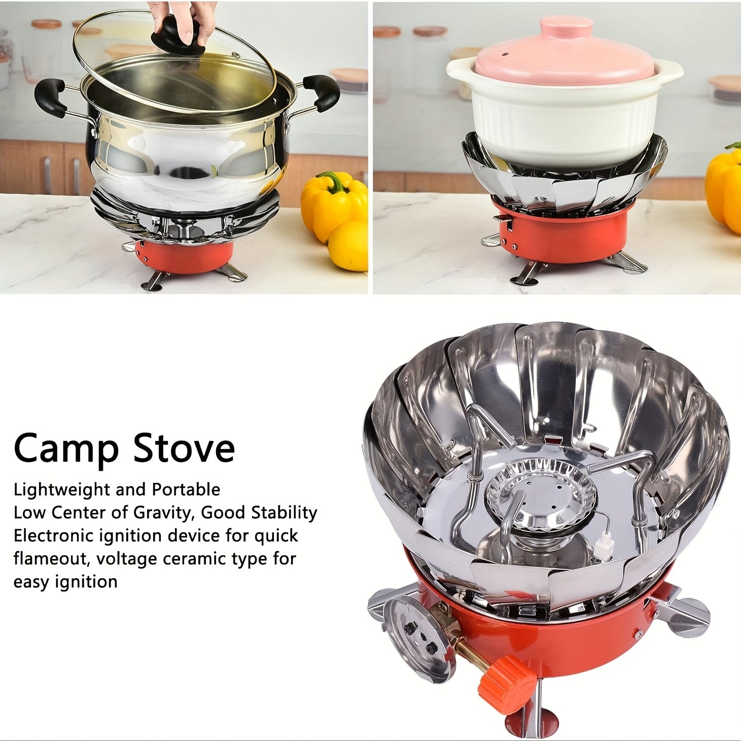 Portable Windproof Camping Stove - Stainless Steel, Foldable Design, Ideal for Outdoor Adventure, Hiking and Picnic