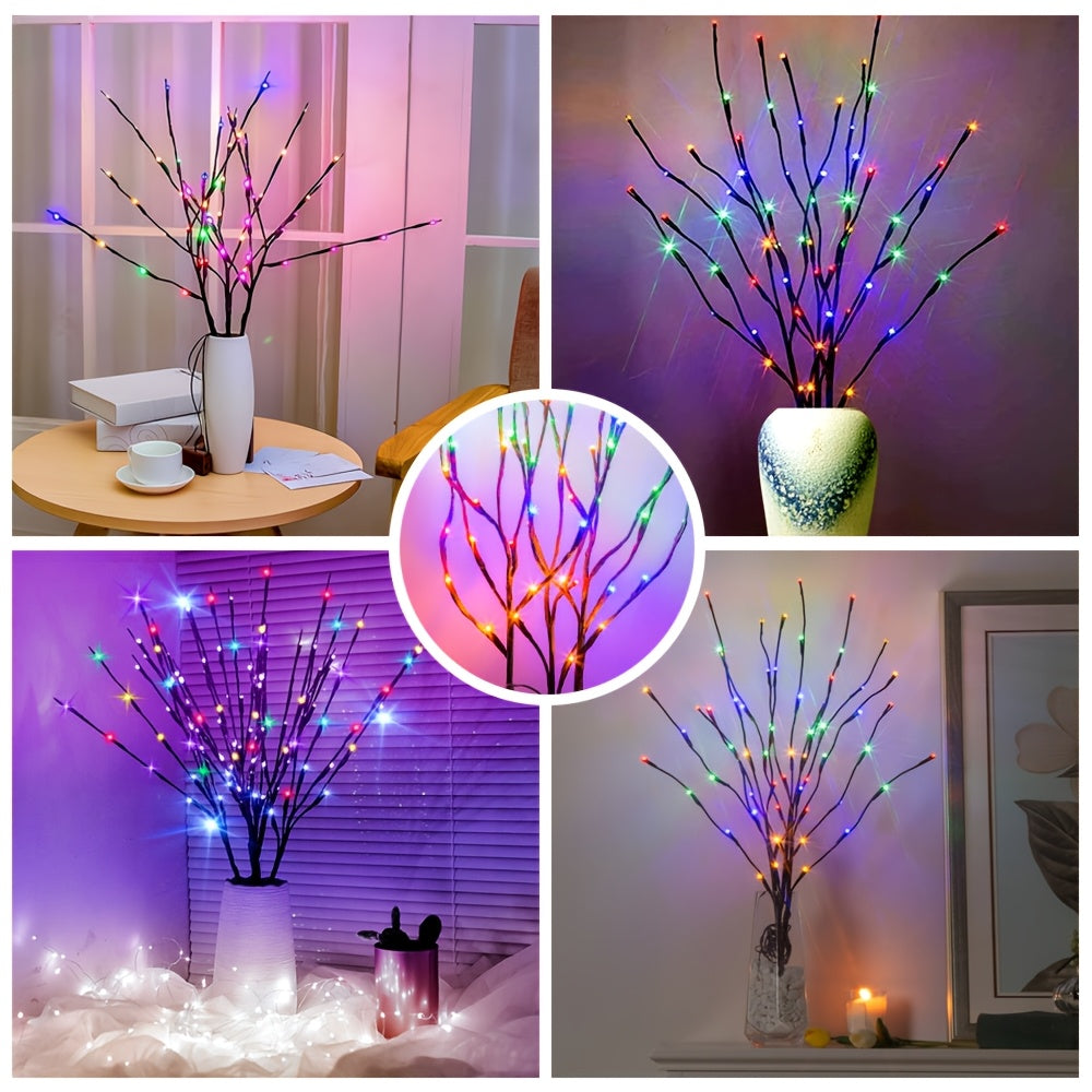 1件树枝灯带，20LED，树枝仙女灯，电池供电，4 种灯光选择（暖光、彩光、紫光、橙光），适用于室内装饰、家居、卧室、墙面装饰、桌面装饰、派对、生日、婚礼、礼物、完美的万圣节、圣诞节装饰