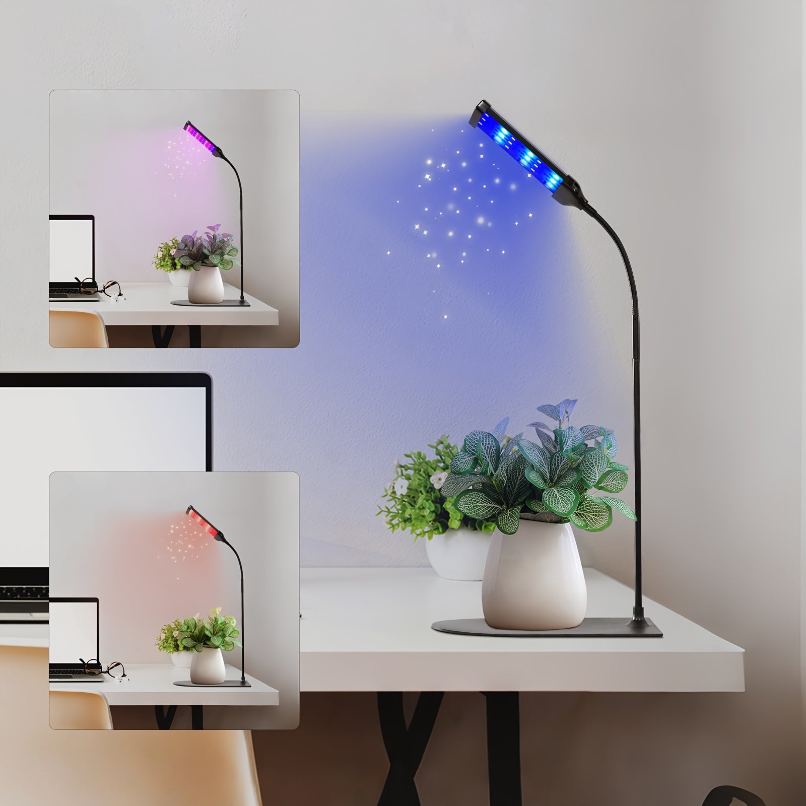 Square tube base LED grow light, multi-functional indoor plant lighting, with USB timer dimming, plant growth promoting light, 3 mode switching, promotes healthy plant growth