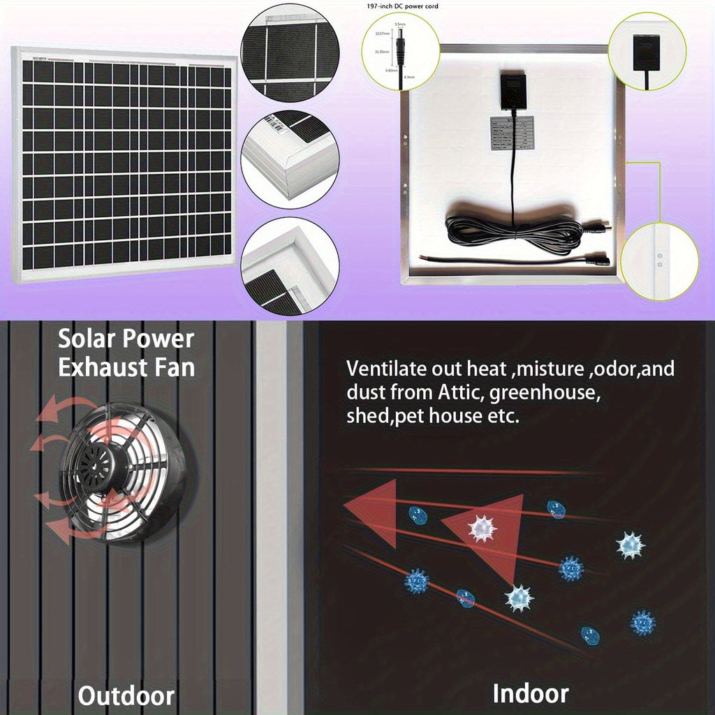 Portable 8 Inch Solar Fan with 17W Solar Panel - Lightweight DC Voltage Design, Perfect for Camping, Hiking, Travel, Greenhouse, RV and Dog House Ventilation