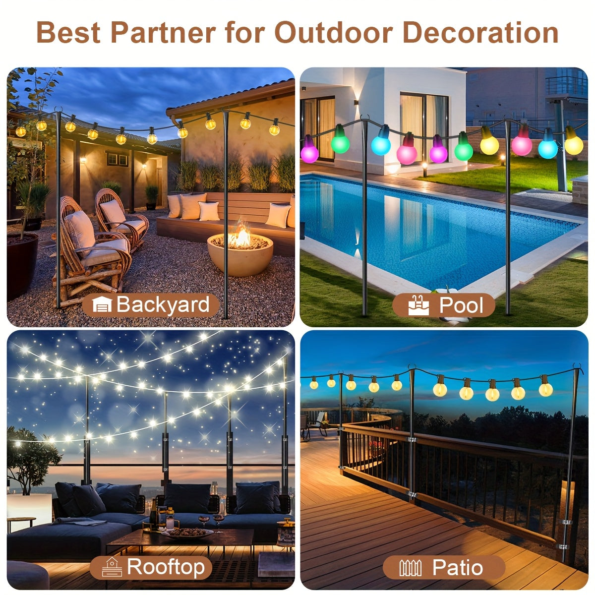 4/6 Pack 10FT String Light Poles, Galvanized Metal Outdoor String Light Poles, Courtyard Light Pole with Fork Design, Perfect for Backyard, Patio, Deck, Garden, Wedding and Party, 2-in-1 Design