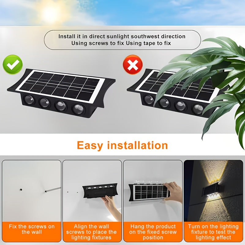 2-Pack Solar Wall Light, Outdoor Wall Washer Light, Courtyard Villa Exterior Wall Decoration. Suitable for Outdoor Patio, Garden, Lawn, Balcony, Christmas, Up and Down Wall Light, Hallway Decoration