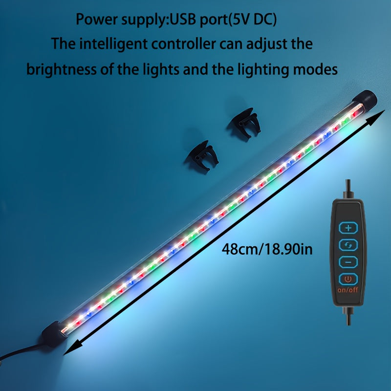 1 LED aquarium light, 7.09-inch to 22.83-inch ambiance fish tank light tube, USB aquarium light – adjustable brightness, multiple lighting modes – suitable for freshwater/saltwater aquarium decoration and lighting, aquatic plant landscape