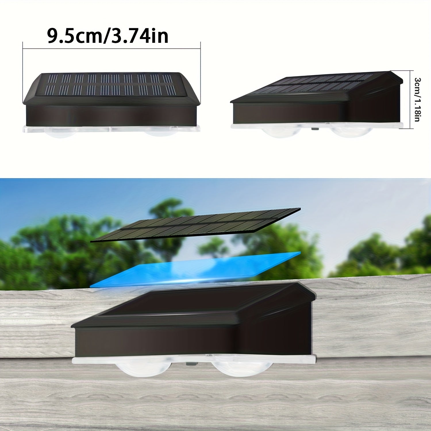4/2 Solar Fence Light, Multicolor Garden Wall Light, Area Floodlight, 9 Modes, Dusk to Dawn Lighting, Suitable for Courtyard/Railing/Steps/Stairs and Walls, Commercial Street Lighting, Christmas and Birthday Gift