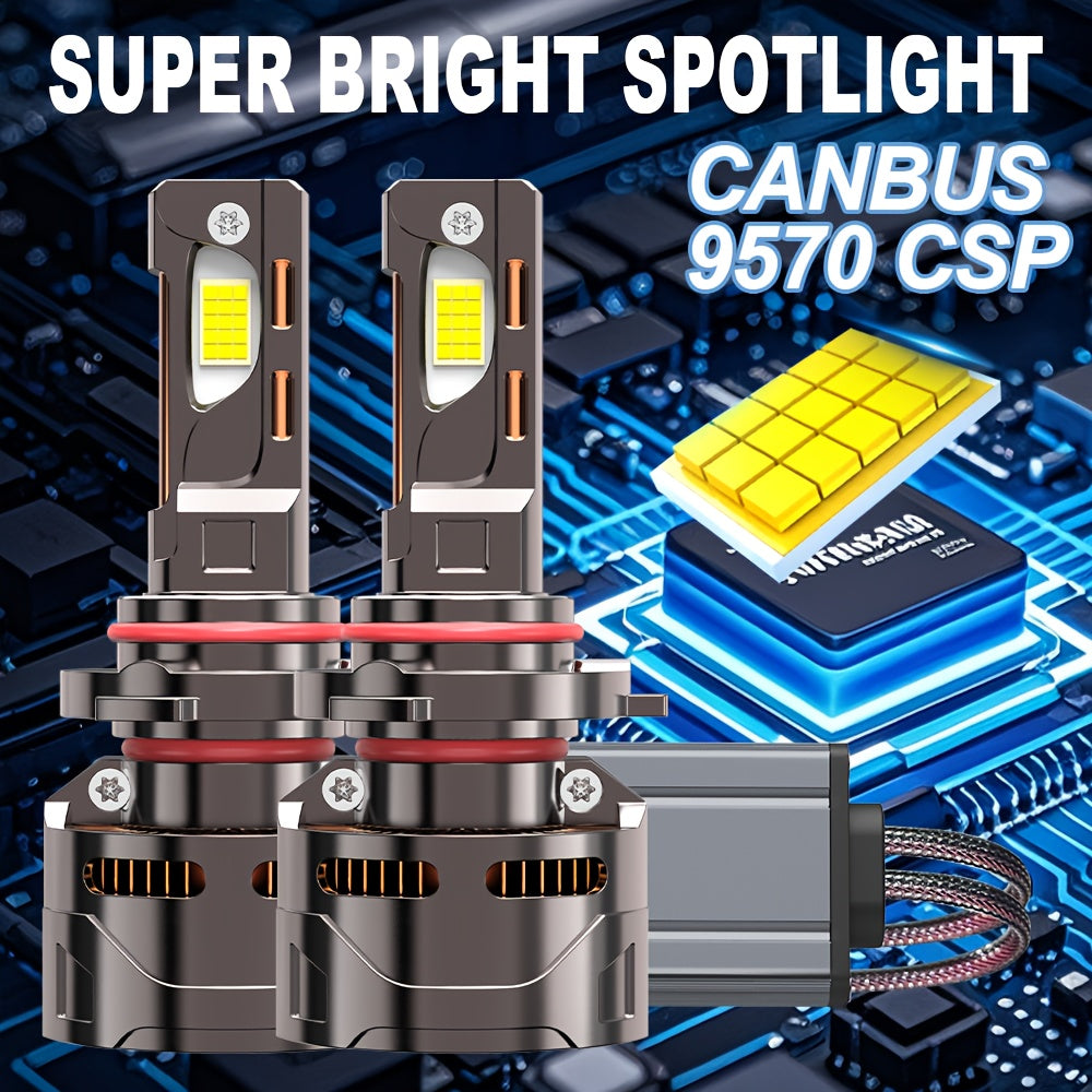 2pcs59500LM LED Head Light Bulbs, 9005/HB3 9006/HB4 H11/H9/H8 H4/9003/HB2 H7 H1 9012-QD047, Super Bright, 9570 CSP Chip, 7500K White, Hi/Lo Beam, Canbus NO Error, Aluminum Material, 12-24V, with Easy Installation, for Motor Vehicles, Without Battery
