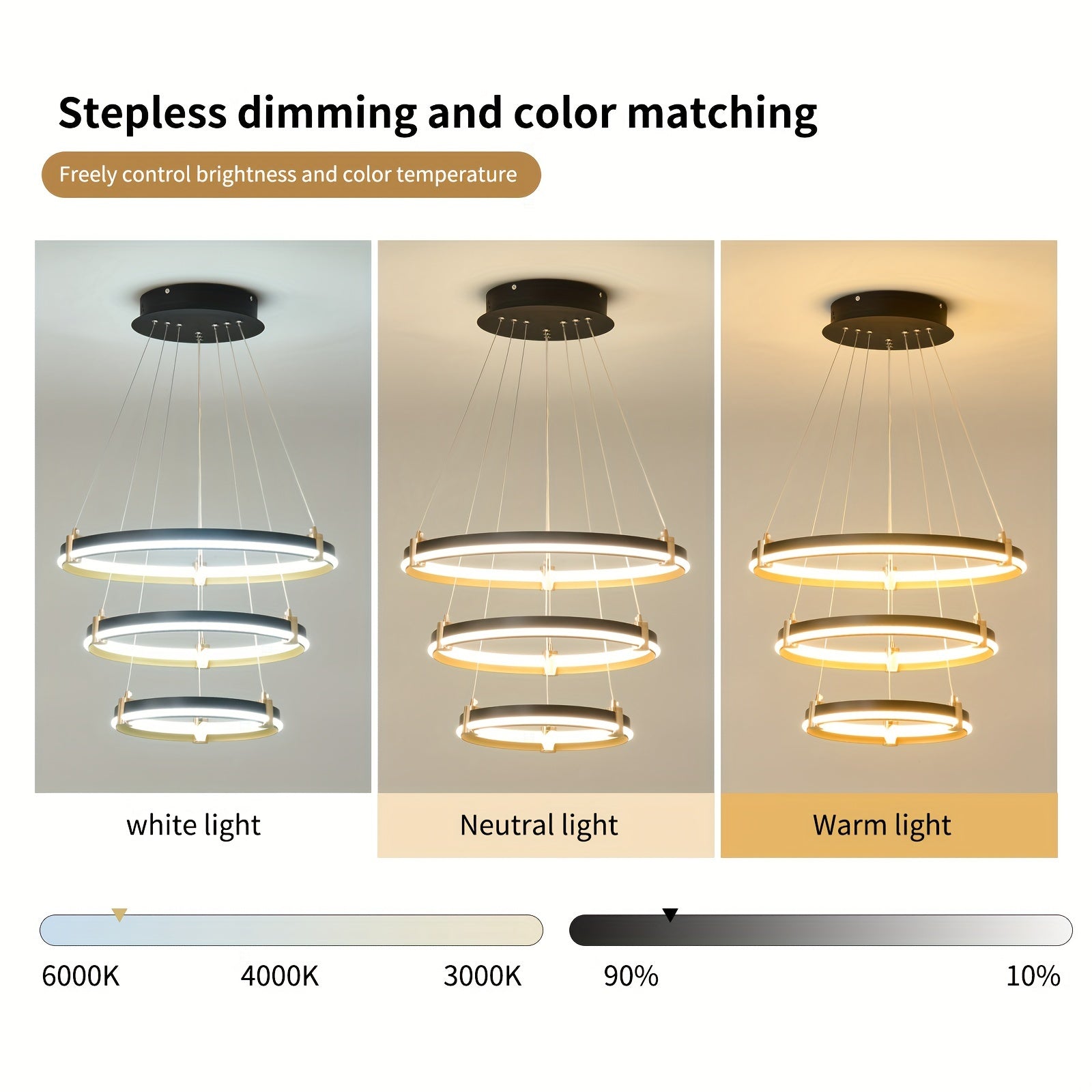 Modern LED pendant light, 90W dimmable modern LED black pendant light, 3-ring acrylic hanging pendant lighting fixture, kitchen island, dining room, living room, bedroom, foyer