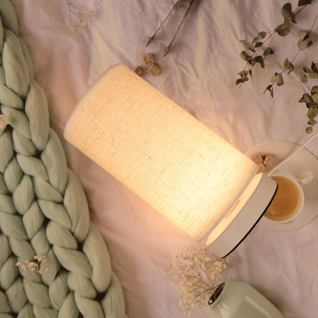 1 piece modern linen cylinder table lamp, with warm ambient lighting, USB powered and switch control - perfect for bedroom, office, nightstand, bookshelf decoration - cozy holiday gift, battery not included, bedroom light