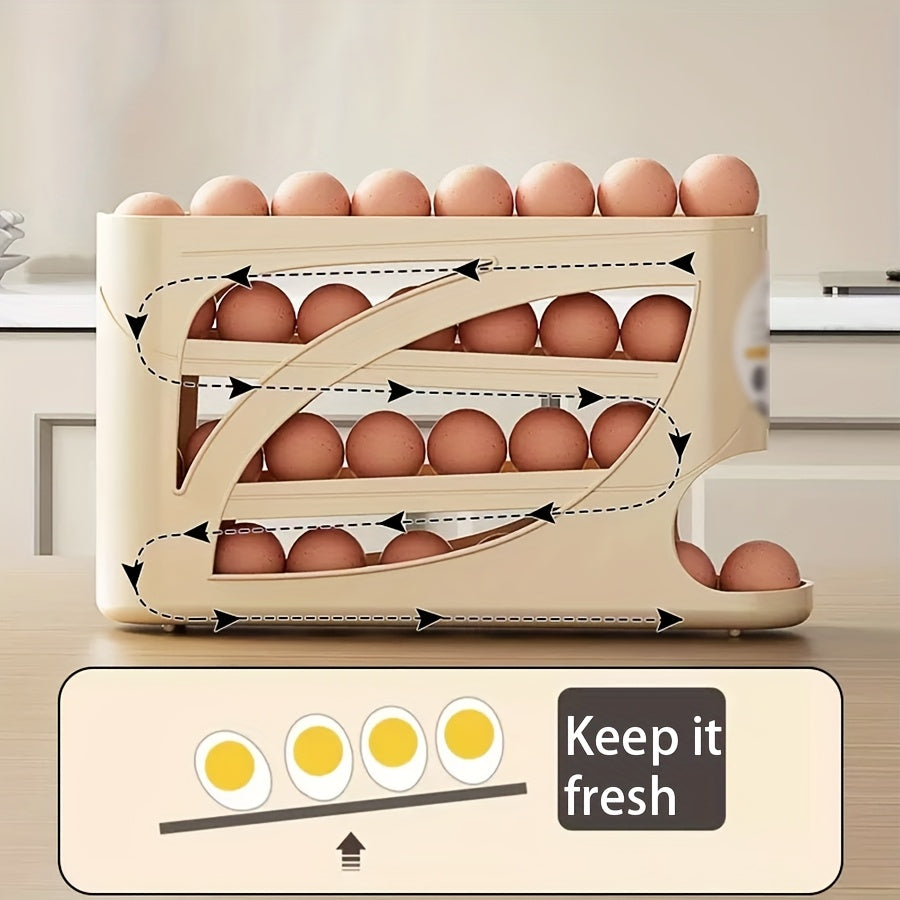 1Pc Stackable Refrigerator Egg Holder, Auto Sliding Design, Space-Saving Large Capacity Storage, Transparent PP Material, Fresh-Keeping Space-Saving Kitchen Gadget, Fridge Egg Rack