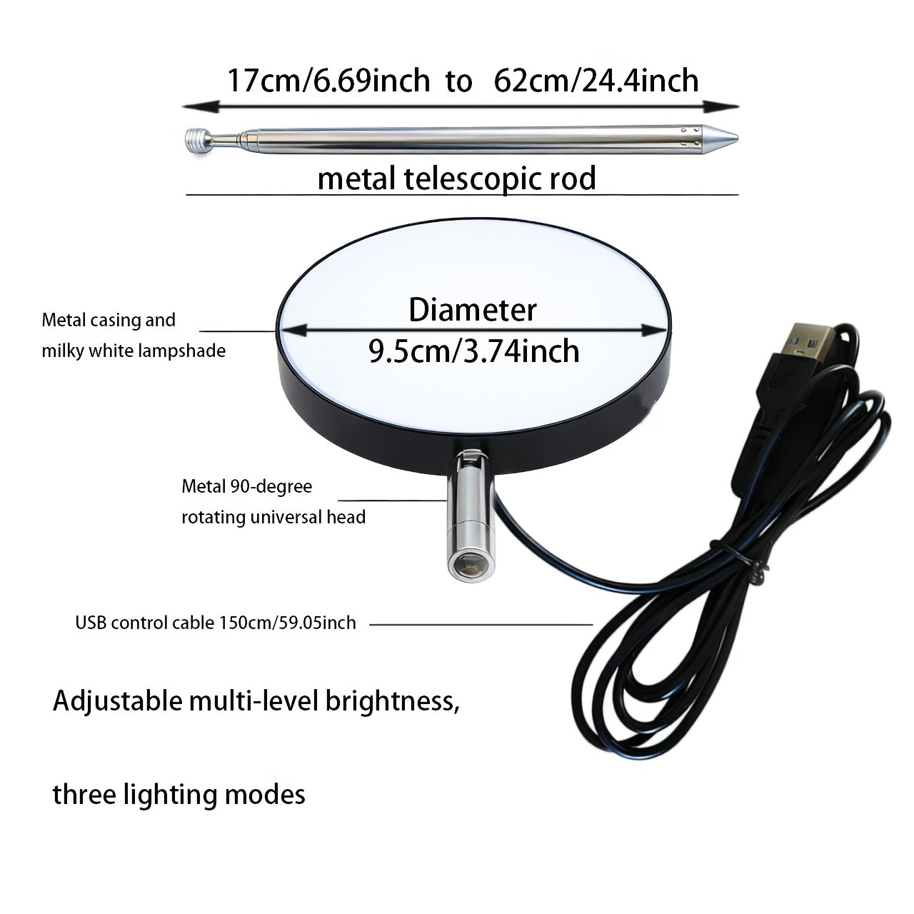New USB Plant Grow Light, 3.74 Inch Wide Head, Height Adjustable, Multiple Lighting Modes Including Warm White and Yellow Light, Stepless Dimmable Brightness, Ideal for Potted Plants in Multiple Indoor Rooms