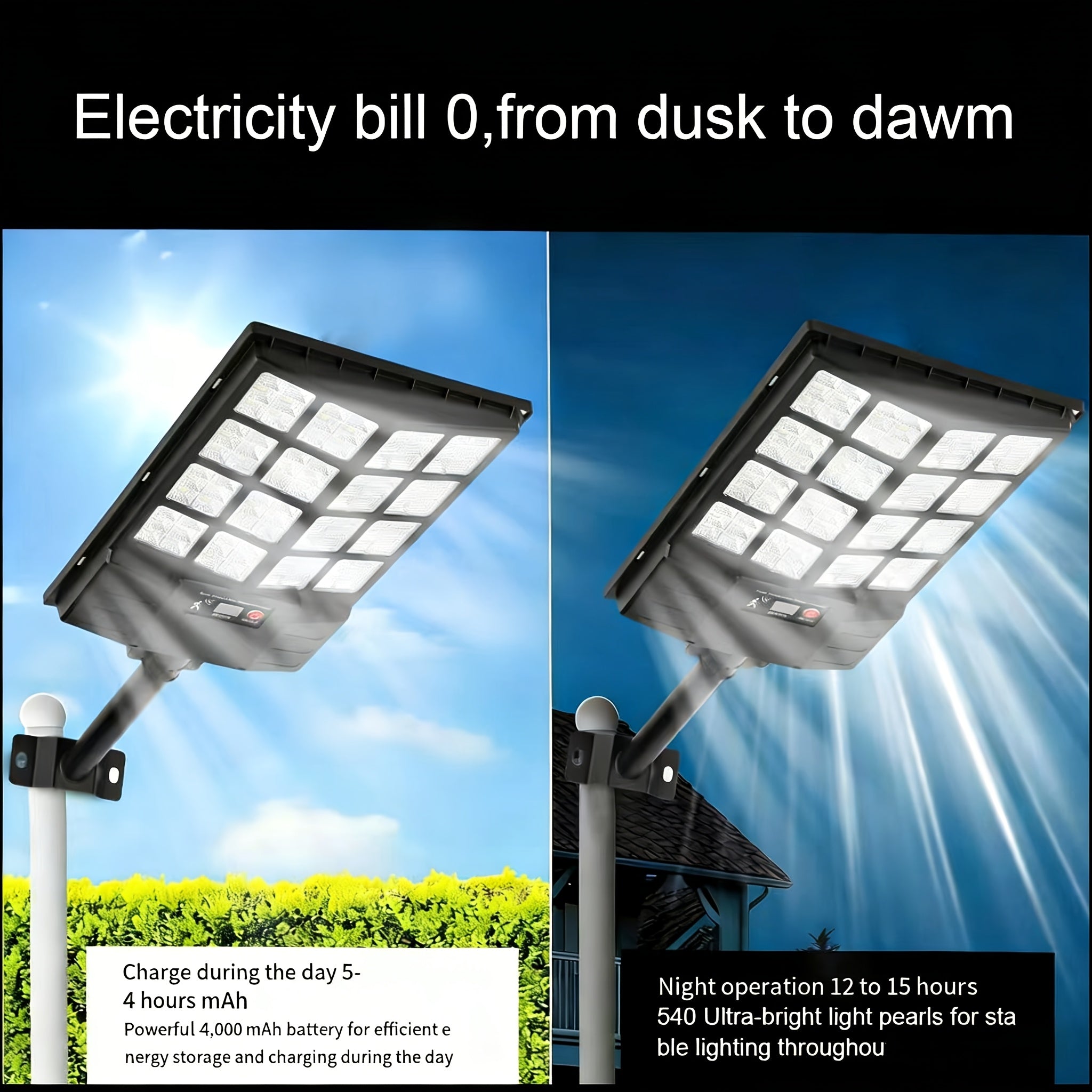 Solar Outdoor Street Light, Solar Floodlight with Motion Sensor and Remote Control, Solar Floodlight for Garden, Courtyard, Pathway, Parking Lot
