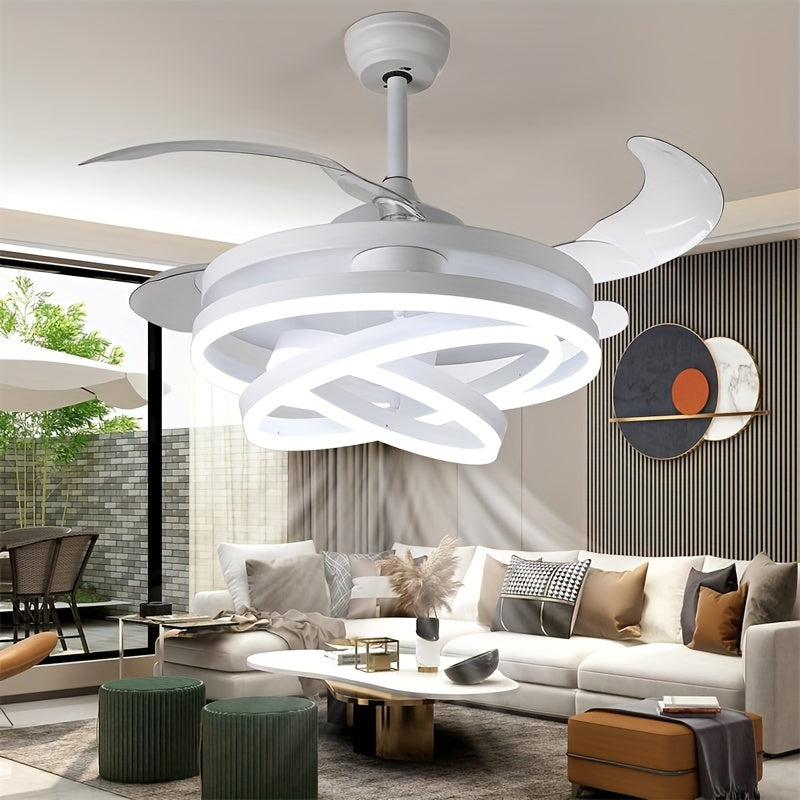 This 42 Inch Ceiling Fan Features Modern Stylish Design with 4 Retractable ABS Blades, Perfect for Bedroom Living Room Dining Room and Home Decoration