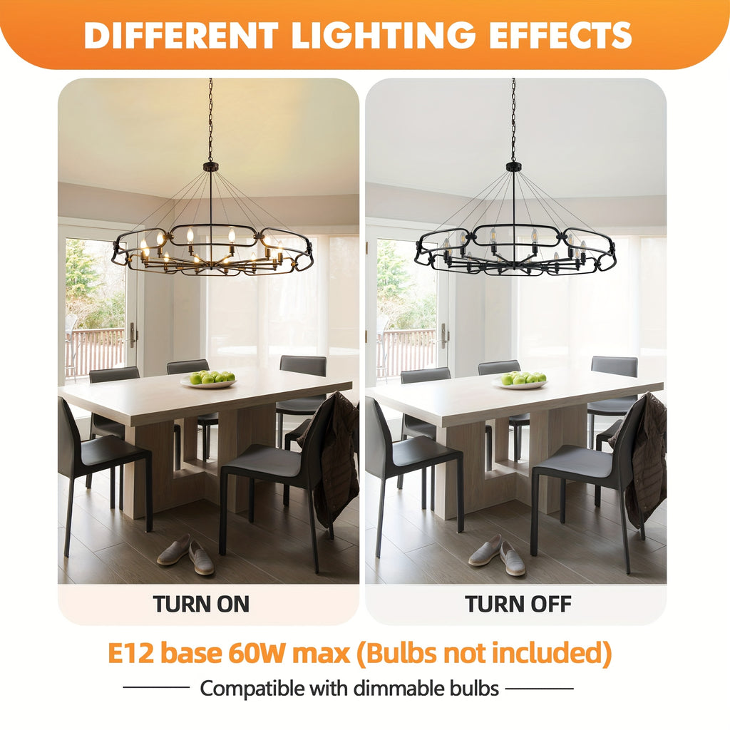 Mid-century modern style candlestick chandelier, 12-light farmhouse island pendant light