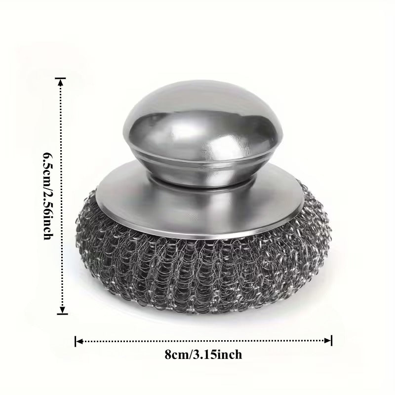Stainless Steel Kitchen Scrubber Brush with Handle – Heavy-Duty Pot & Dish Cleaning Tool for Stubborn Stains, Easy-Grip Design for Effortless Kitchen Cleaning