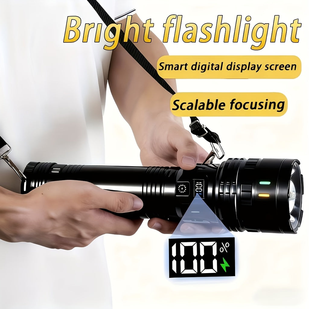 High Power LED Flashlight, Super Bright Adjustable Beam, Built-In High Capacity Lithium Battery, Durable ABS Material, IP44 Waterproof, Ideal for Camping Travel Patrol, Perfect Christmas Gift