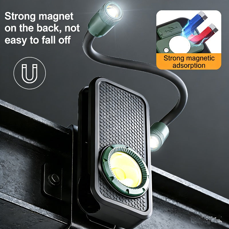 Portable Single-Head LED Work Light USB Rechargeable Magnetic Base COB Lamp Pen Clip Design 360° Rotatable Flexible Head 3 Brightness Levels Ideal for Camping Reading Repair