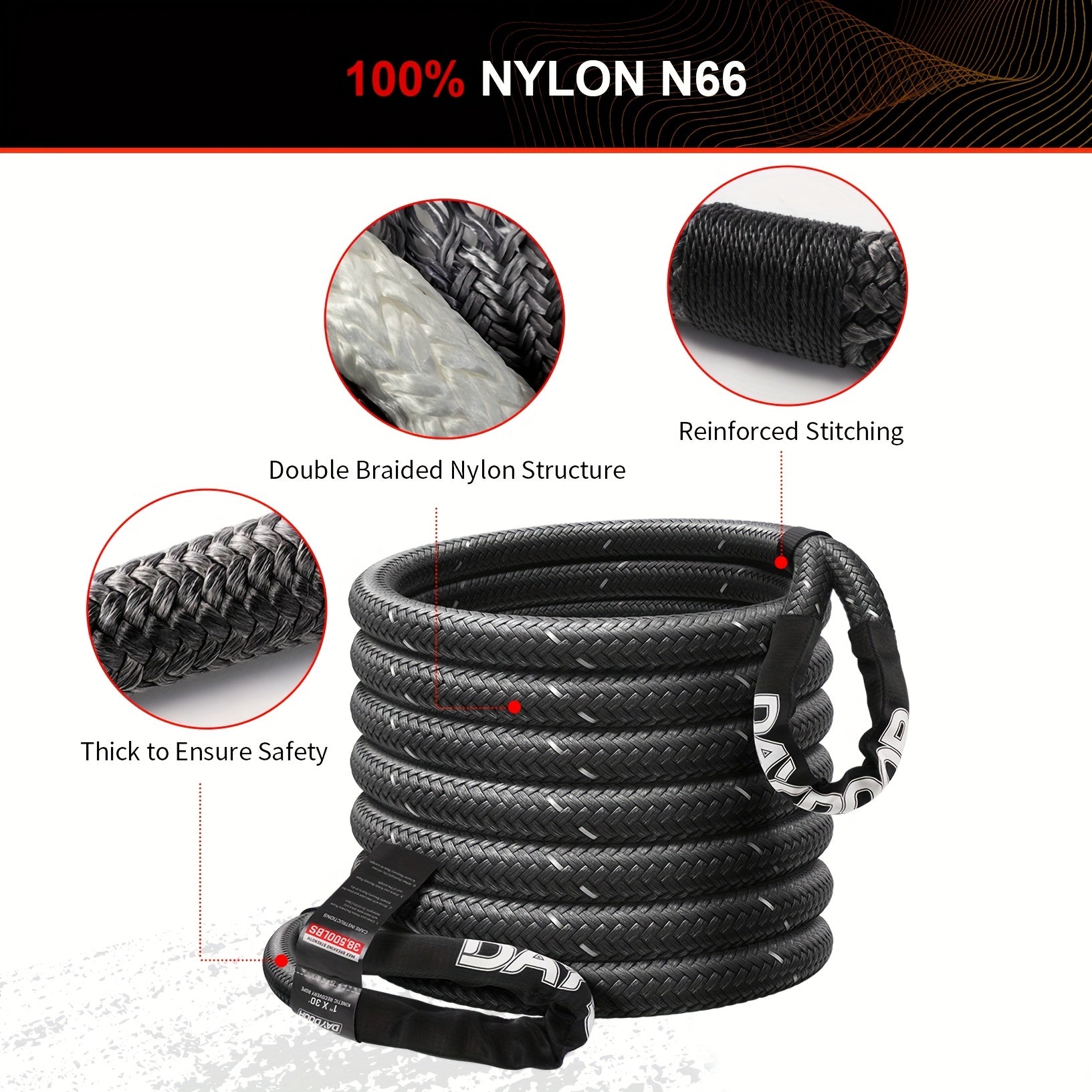 Kinetic Recovery Rope, Recovery Rope, Extreme Durable 30% Elastic Pull Rope