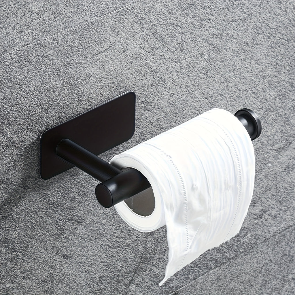 1-Piece Stylish Black Self-Adhesive Toilet Paper Holder - Modern Wall Mount Bathroom Tissue Dispenser, Durable Plastic Shower Towel Rail Accessory, for Home & RV Bathroom | Bathroom Accessories