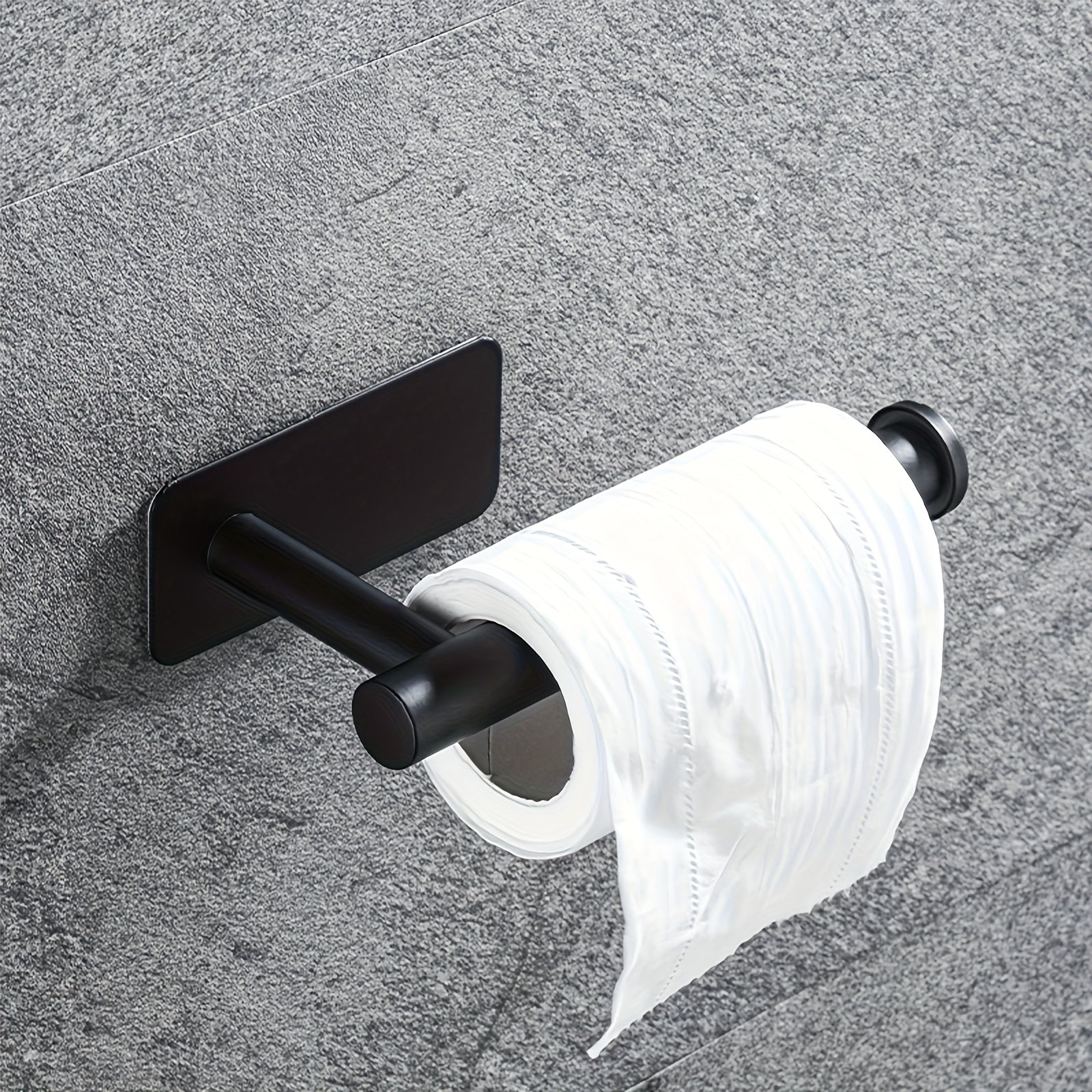 1-Piece Stylish Black Self-Adhesive Toilet Paper Holder - Modern Wall Mount Bathroom Tissue Dispenser, Durable Plastic Shower Towel Rail Accessory, for Home & RV Bathroom | Bathroom Accessories