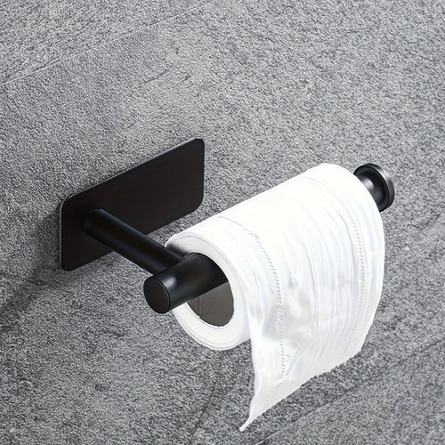 1-Piece Stylish Black Self-Adhesive Toilet Paper Holder - Modern Wall Mount Bathroom Tissue Dispenser, Durable Plastic Shower Towel Rail Accessory, for Home & RV Bathroom | Bathroom Accessories