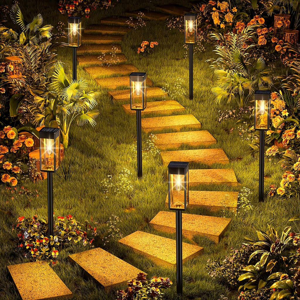 8 Pack Solar Lawn Light Outdoor Courtyard Light, Square Vintage LED Landscape Light, Household Ground Insert Villa Garden Decorative Light, Modern Simple Design, Light Sensor Auto Illumination, IP44 Protection Rating, Warm Yellow Light