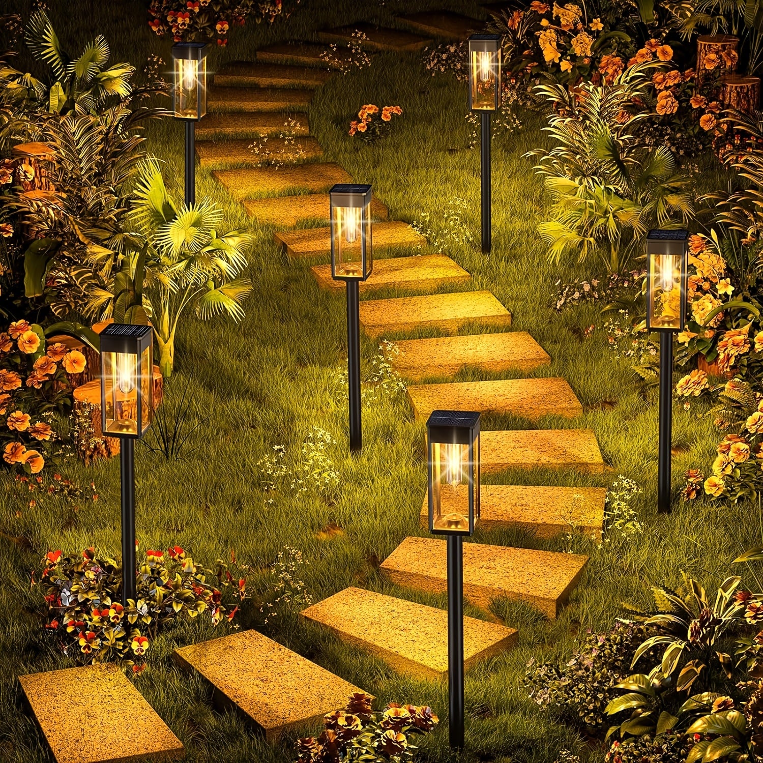 8 Pack Solar Lawn Light Outdoor Courtyard Light, Square Vintage LED Landscape Light, Household Ground Insert Villa Garden Decorative Light, Modern Simple Design, Light Sensor Auto Illumination, IP44 Protection Rating, Warm Yellow Light