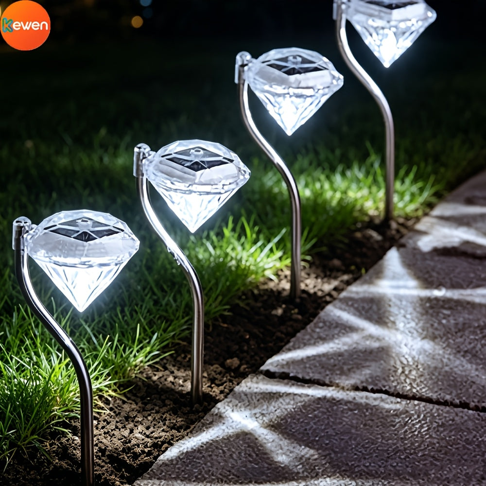 Cowin 4/8/12-Head Solar Courtyard Light with Auto Sensor, Diamond-Shaped White LED Solar Landscape Post Light, IP44 Outdoor Decorative Light, Suitable for Lawn Pathways, Courtyard Walkways