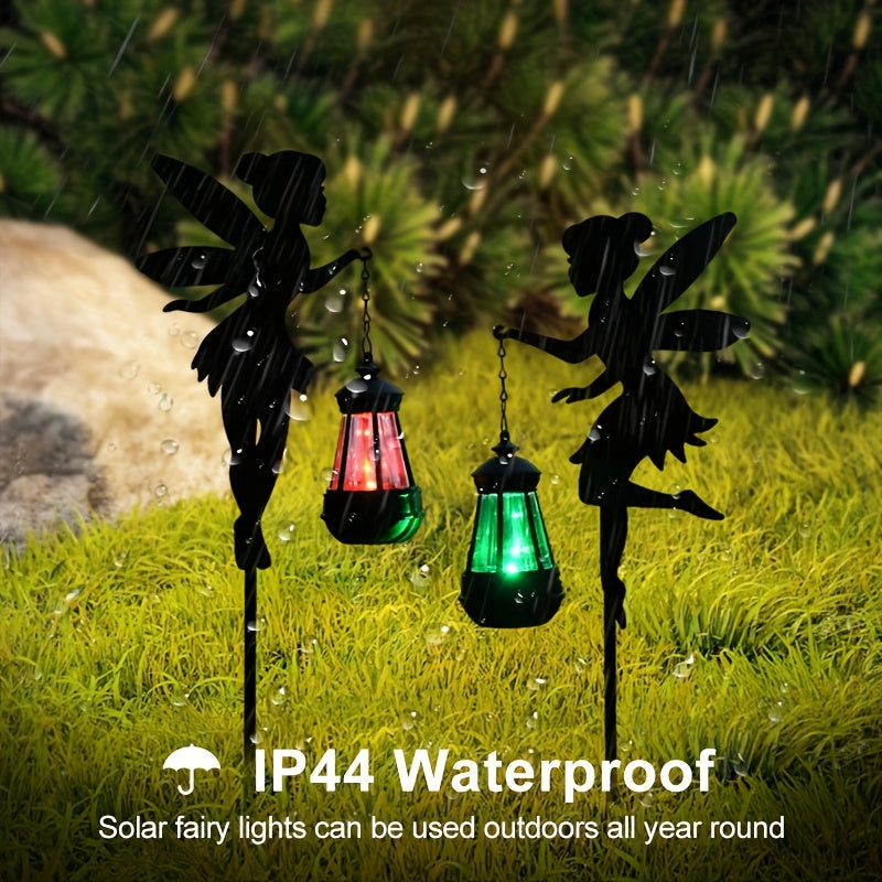 2-Piece Solar Fairy Shadow Light - Perfect Floor-Standing Decoration for Garden, Colorful Garden Ornament, IP44 Splash-Proof Solar Charging, Suitable for Outdoor Spaces, Camping Decoration, Valentine's Day Gift (Colorful Light / Warm Light)