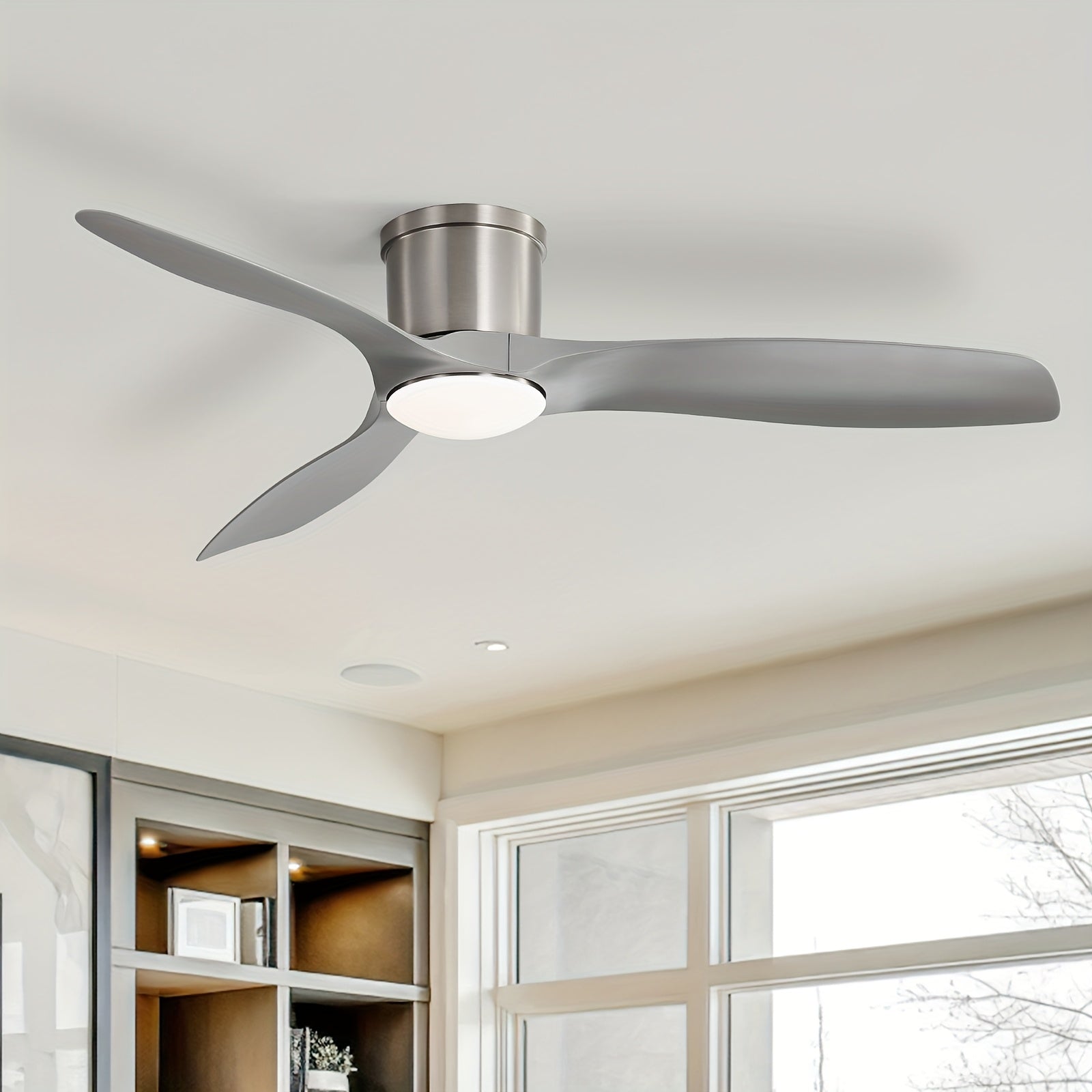 Sofucor New 52" Silver Elegant Smart Ceiling Fan, 18W Light, 3 ABS Blades, White Shade, Ultra Quiet 6-Speed DC Motor, Energy Saving LED, for All Environments