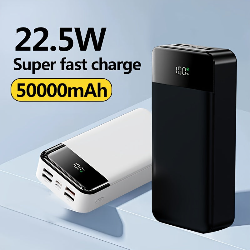 50000mAh大容量移動電源帶LED電量顯示 22.5W快充 - 戶外露營燈，適用於iPhone、安卓及數碼裝置，節日禮物