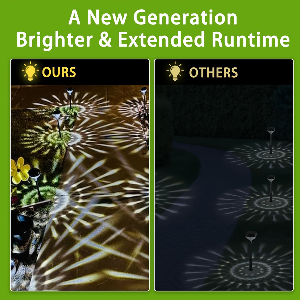 A Set of 8 Solar Path Lights with Color Changing Function and 8 Fixed Colors (Warm White, Cool White, RGB). These Outdoor Solar Garden Lights are Perfect for Decorating Walkways, Courtyards and Backyard Landscapes.