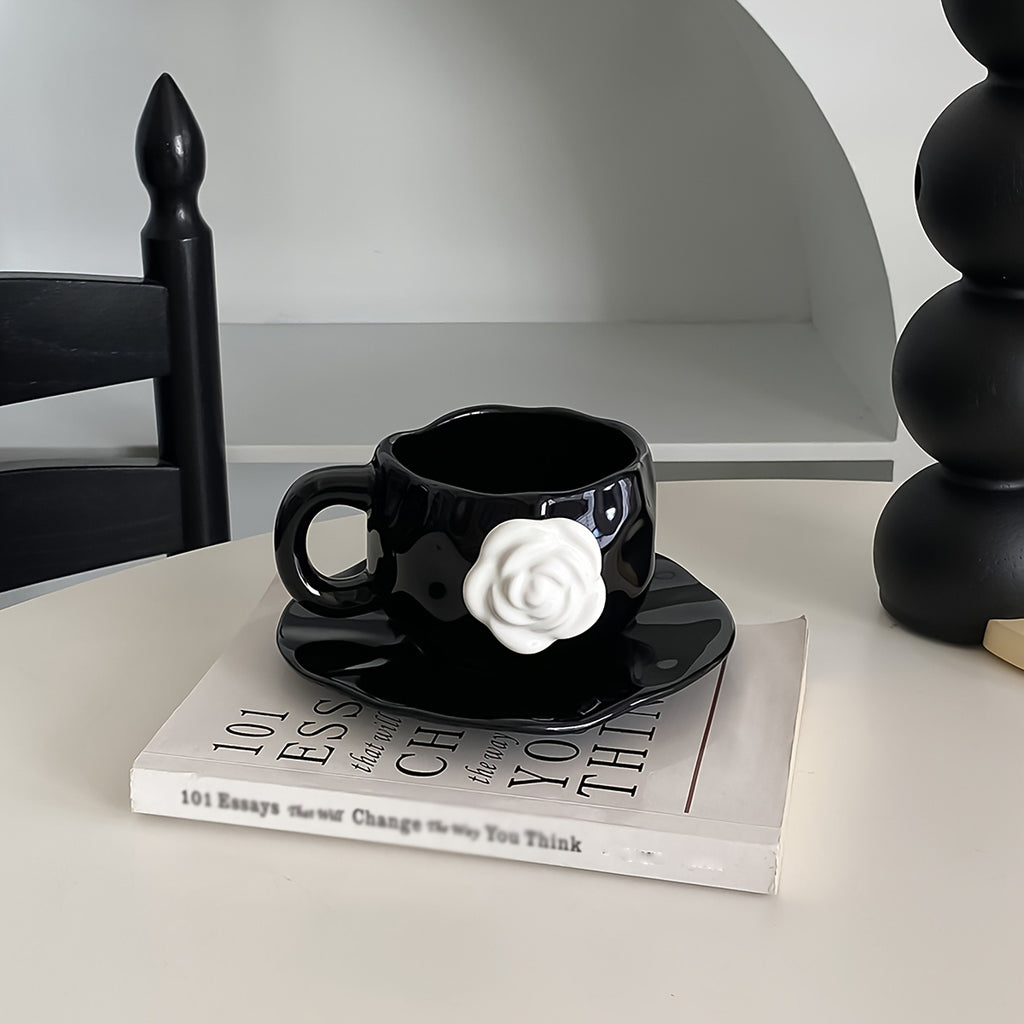 1pc Original Design Ceramic Camellia Flower Cup & Saucer, Floral Irregular Mug, Perfect for Restaurant Breakfast Cup, Afternoon Tea Coffee Cup, Gift Souvenir Drinking Cup