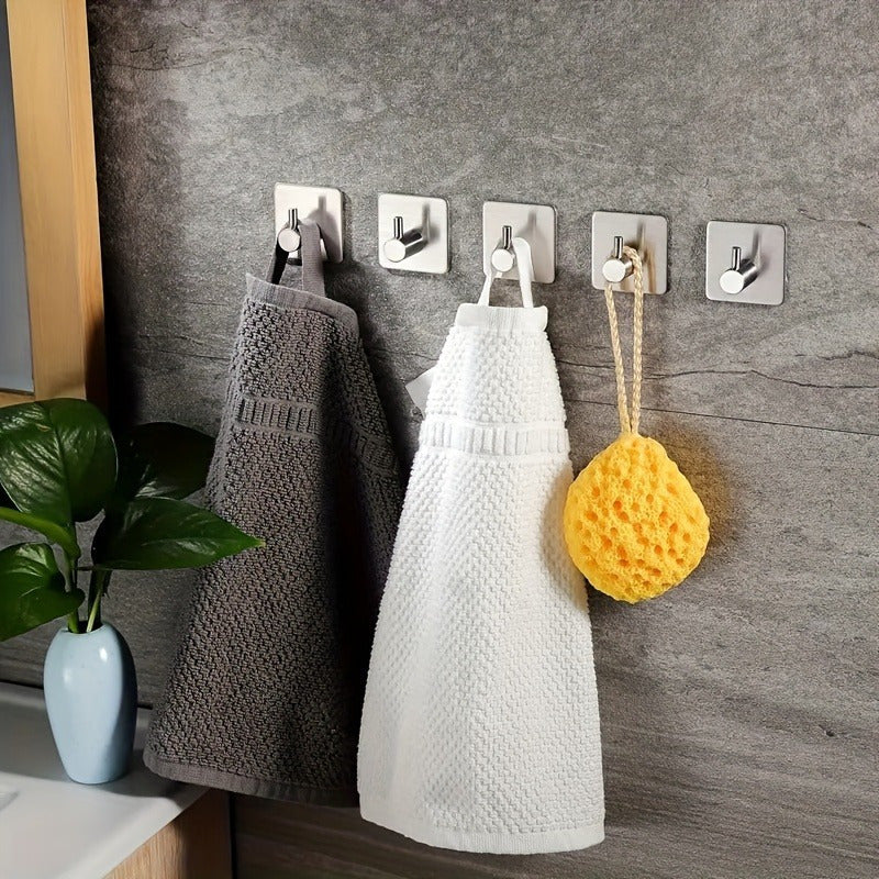 2-Pack Heavy Duty Self-Adhesive Stainless Steel Wall Hooks - Waterproof for Bathroom &amp; Bedroom, Towel &amp; Clothes Hooks, Square Backplate - Easy Install, Strong Adhesive