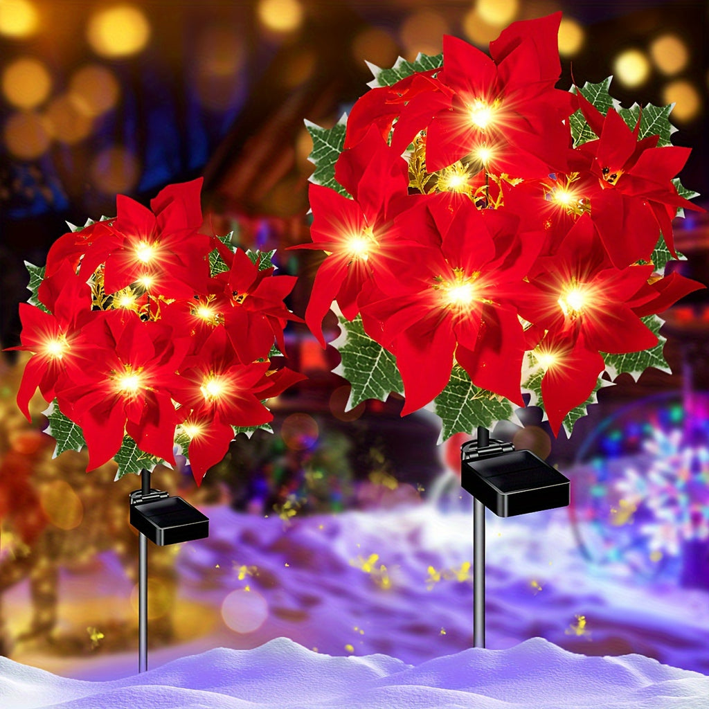 2-Piece Solar Waterproof IP65 Courtyard Light, Solar Christmas Flower Light Garden Decoration Outdoor Waterproof Courtyard Light, Decorative Courtyard Suitable for Garden Path Courtyard