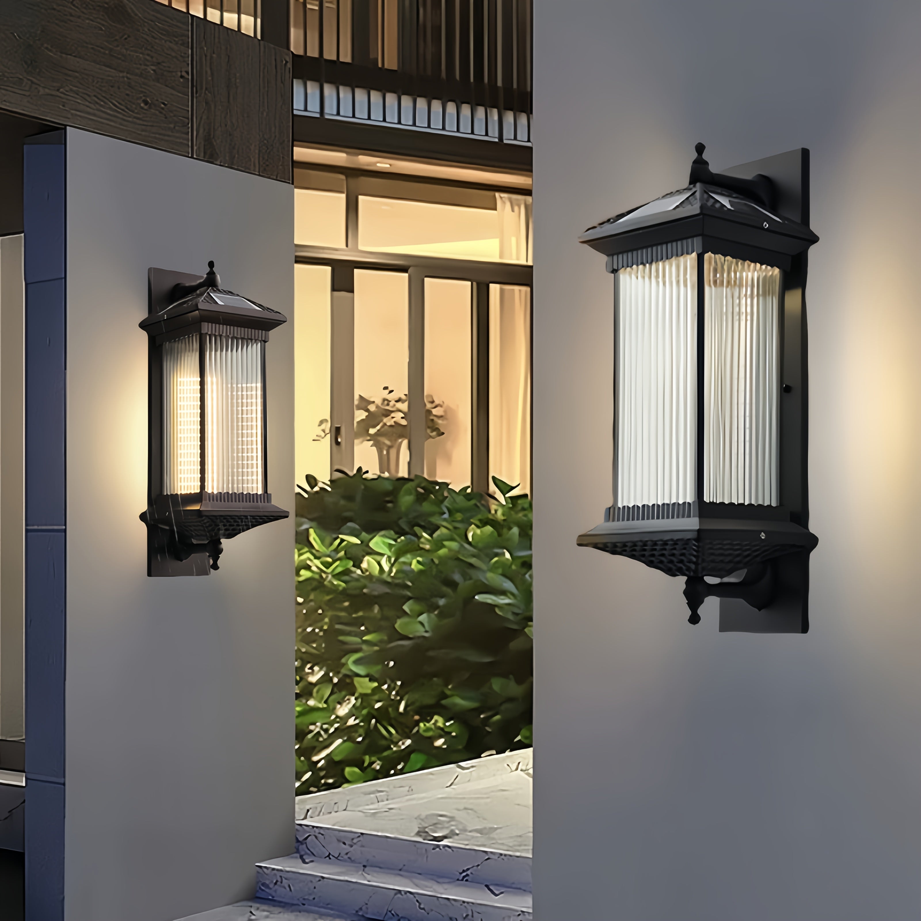 LED Outdoor Solar Wall Light Villa Courtyard Exterior Wall Gate Post Street Light IP45 Aluminum Body Four-Color Dimmable Wall Light (White/Warm Light/Neutral Light/Red Light)