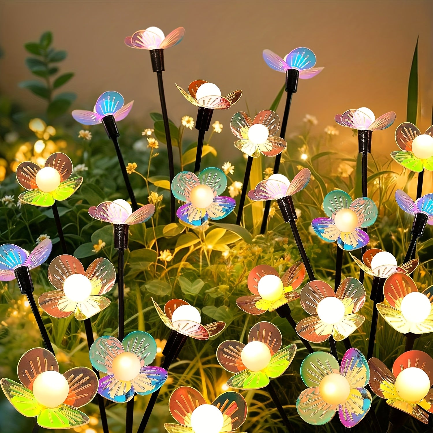 Solar Small White Ball Colorful Flower Warm Light Ground Insert Light - LED Outdoor Lighting Floral Courtyard Decorative Light Garden Lawn / Patio Walkway / Wedding Party Atmosphere Light