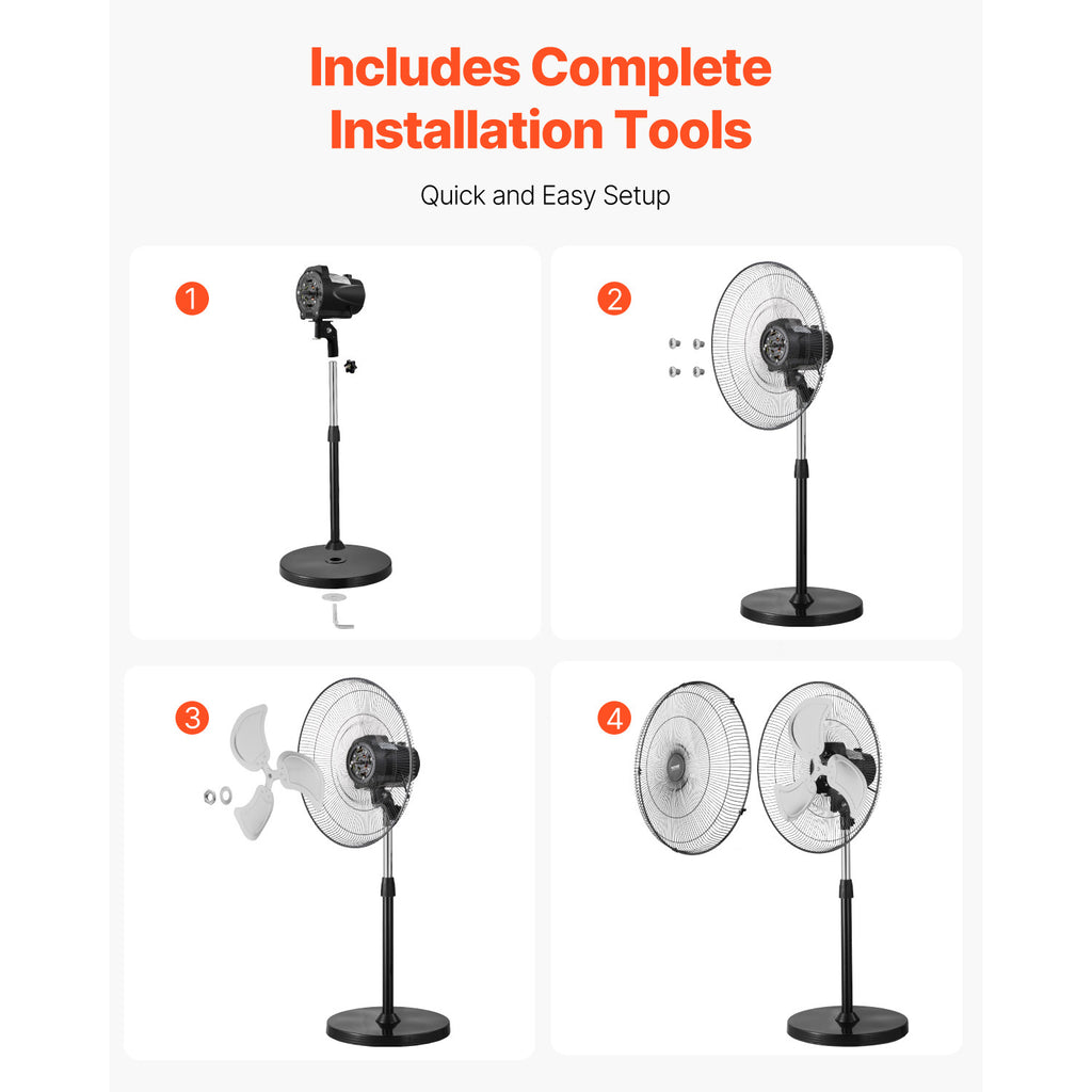 VEVOR 20 Inch Industrial Pedestal Fan, 3-Speed Oscillating Fan with Adjustable Height, 18/20/30 Inch Optional