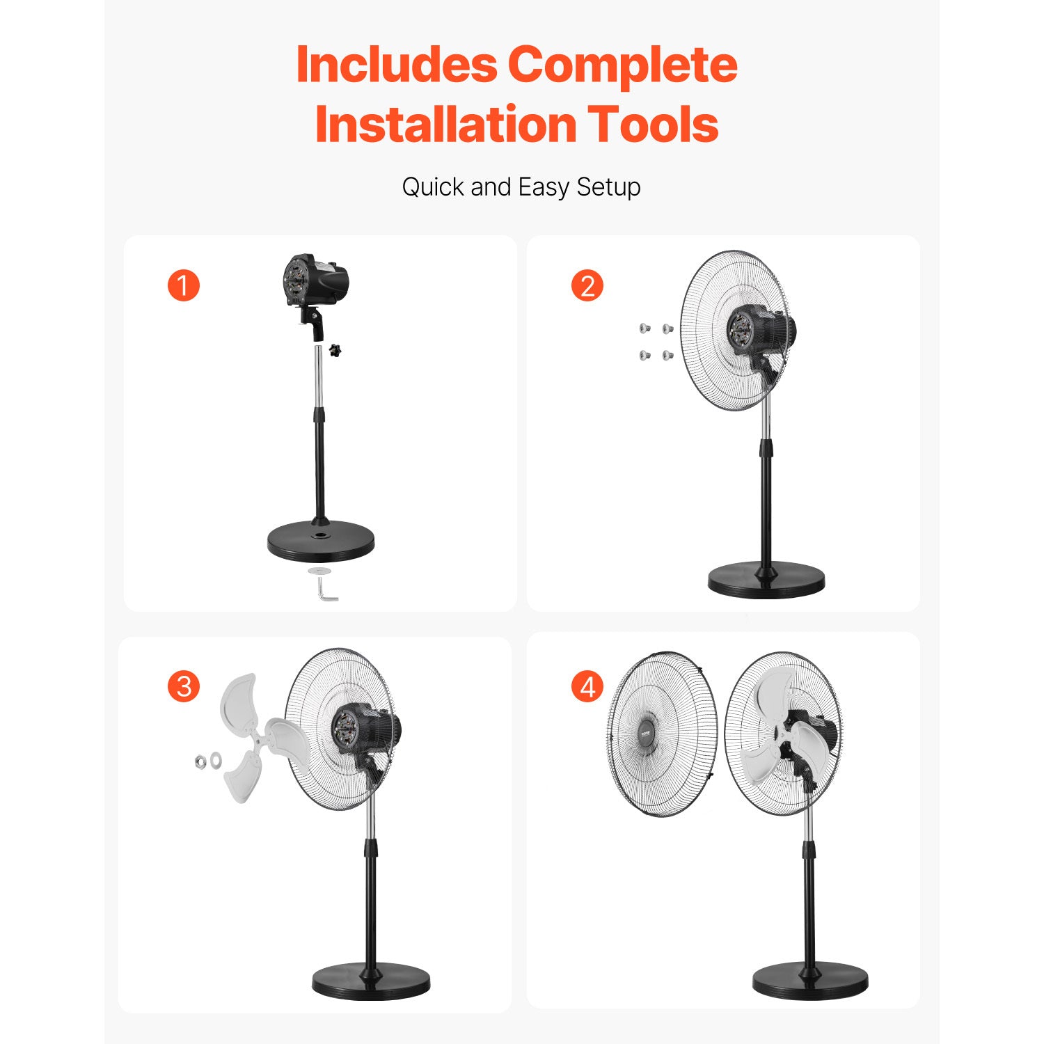 VEVOR 20 Inch Industrial Pedestal Fan, 3-Speed Oscillating Fan with Adjustable Height, 18/20/30 Inch Optional