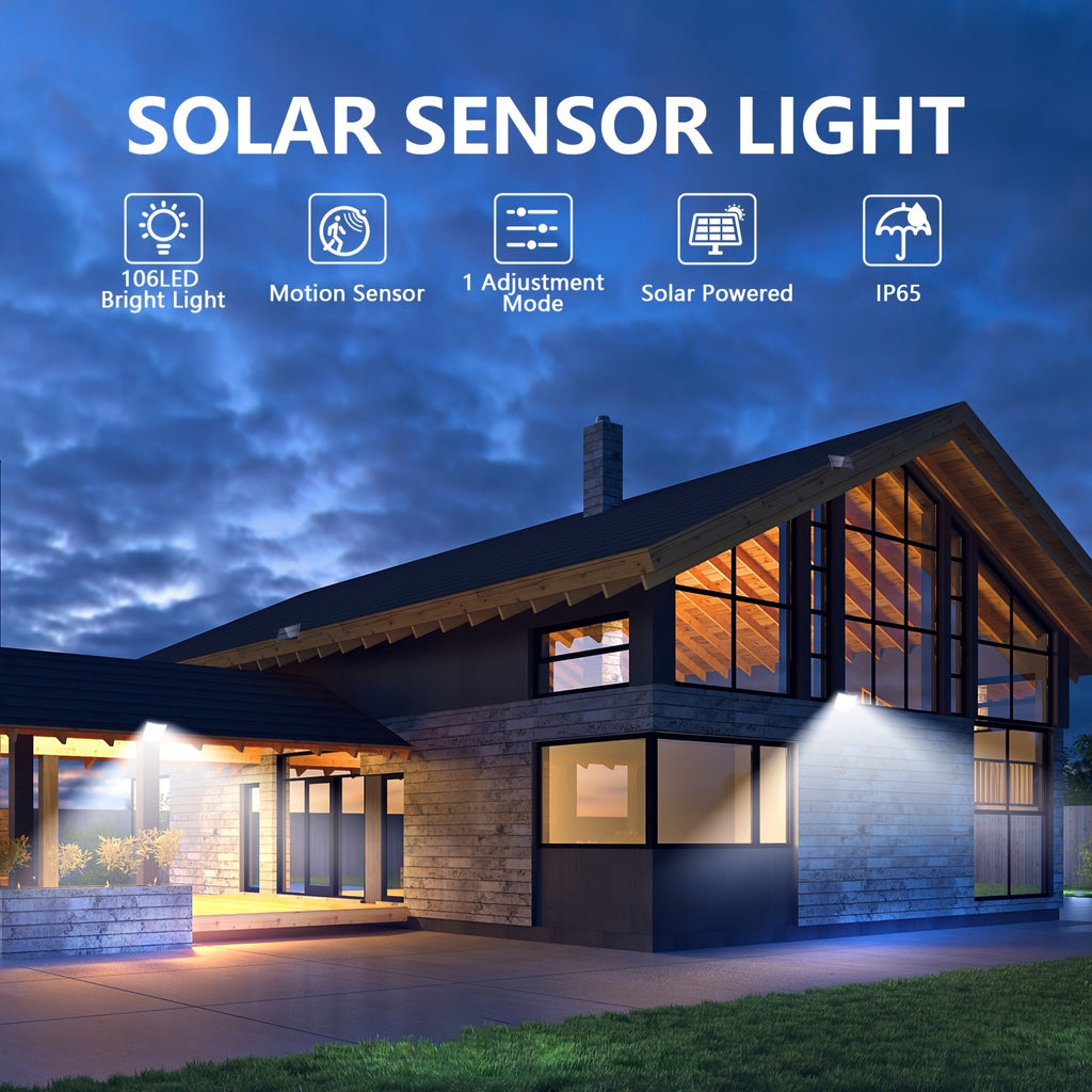 1 Pack Solar Outdoor Sensor Light, Powered by Separate Battery Panel, 106 Super Bright LED Beads, PIR Motion Sensor Lighting, IP65 Protection Rating, Perfect for Courtyard, Garage, Garden, Patio as Wall Light or Street Light