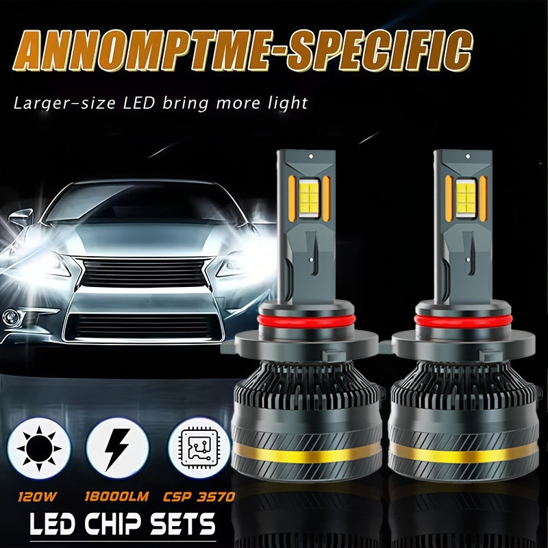 2-Pack Car LED Headlights H1 H3 H4 H7 H8 H9 H11 9005 9006 9012 Dual Copper Tube Lens High/Low Beam Integrated Plug-and-Play