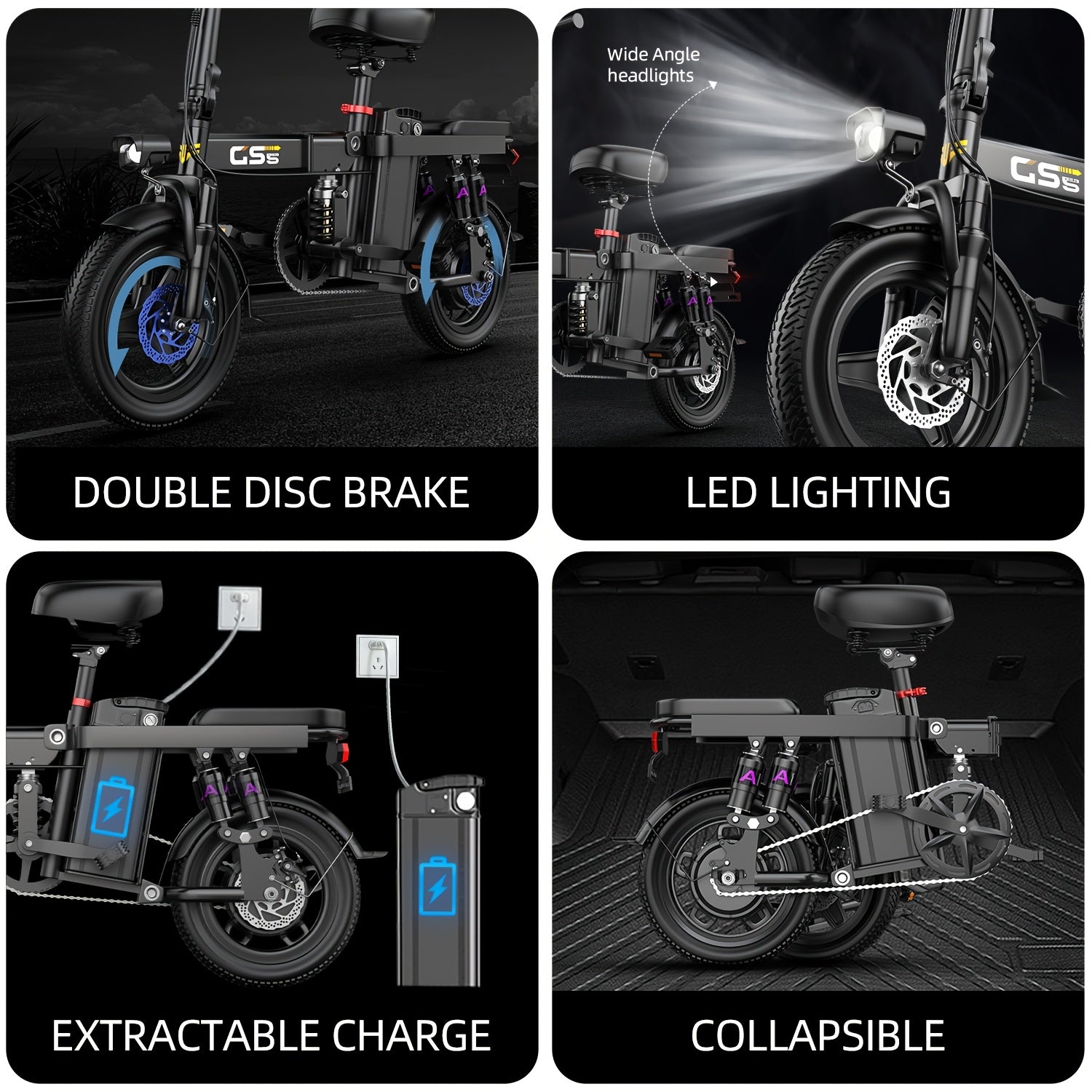 UPlee 740W 成人电动自行车，20MPH 全悬挂舒适骑行，48V15Ah，最大续航 32 英里可折叠电动自行车，14 英寸无内胎越野轮胎,城市通勤