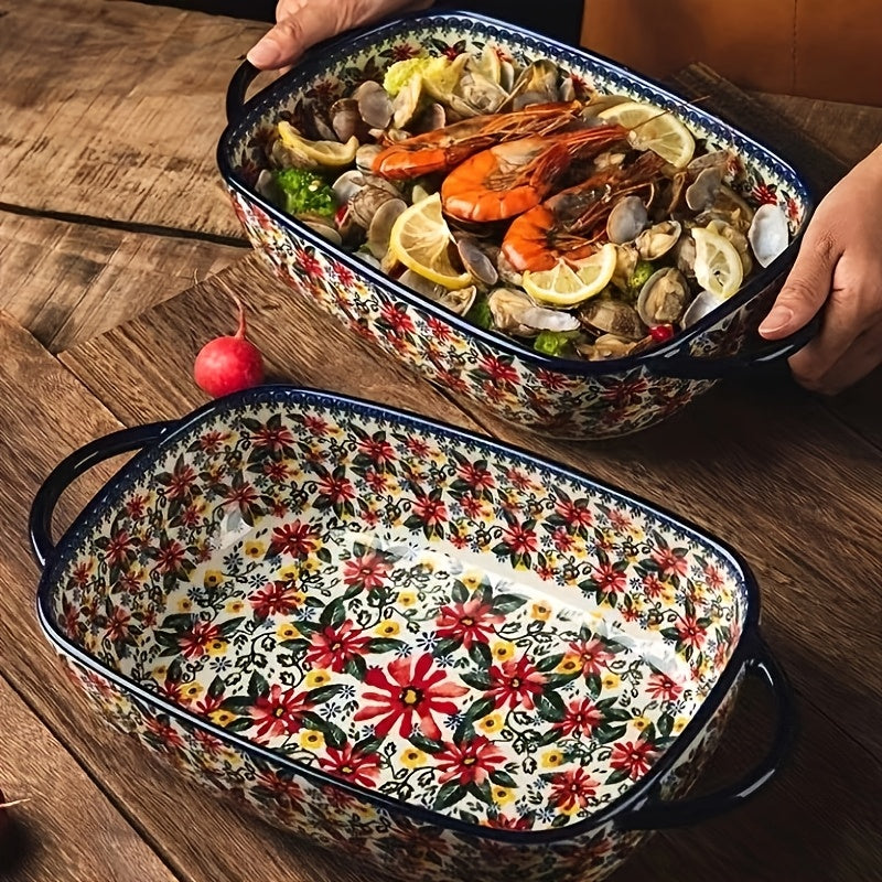 1 Piece, Polish Ear-Shaped Ceramic Baking Dish, Hand-Painted Relief Salad Plate for Home Use, Cheese Baked Rice Dish