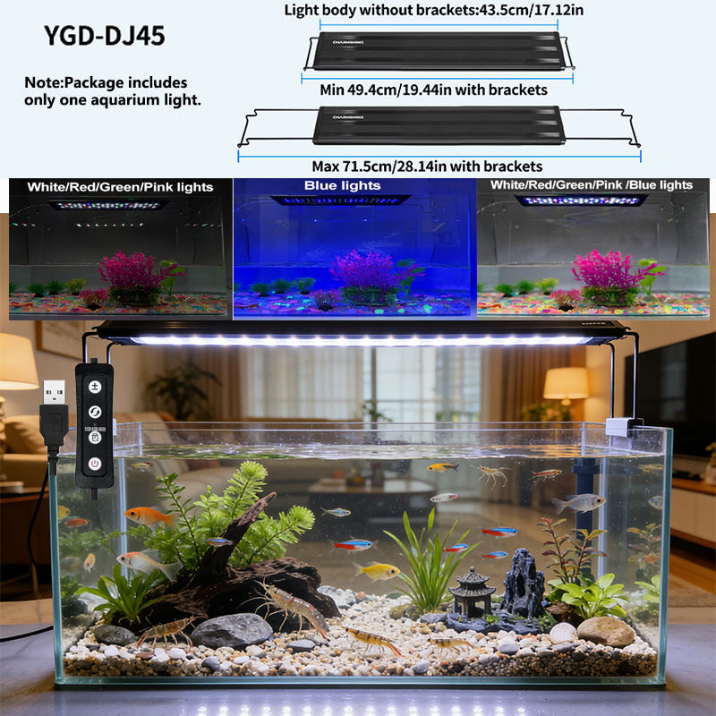 Black Smart USB Aquarium Light, 6H/8H/12H Timing Options, Multi-Level Brightness Adjustment, 3-Color LED Fish Tank Light, Suitable for Aquariums, Freshwater Tanks, Planted Tanks and Reptile Tanks