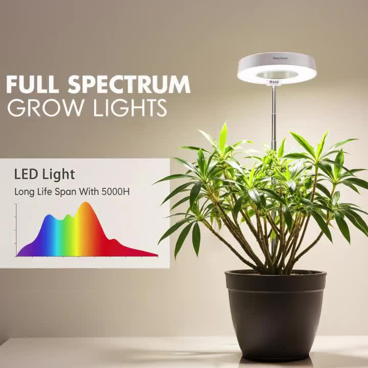 Smart Full Spectrum Indoor Plant Grow Light, Built-in Auto Timer & Adjustable Height, Dual-Ring System, Specially Designed for Indoor Potted Plants