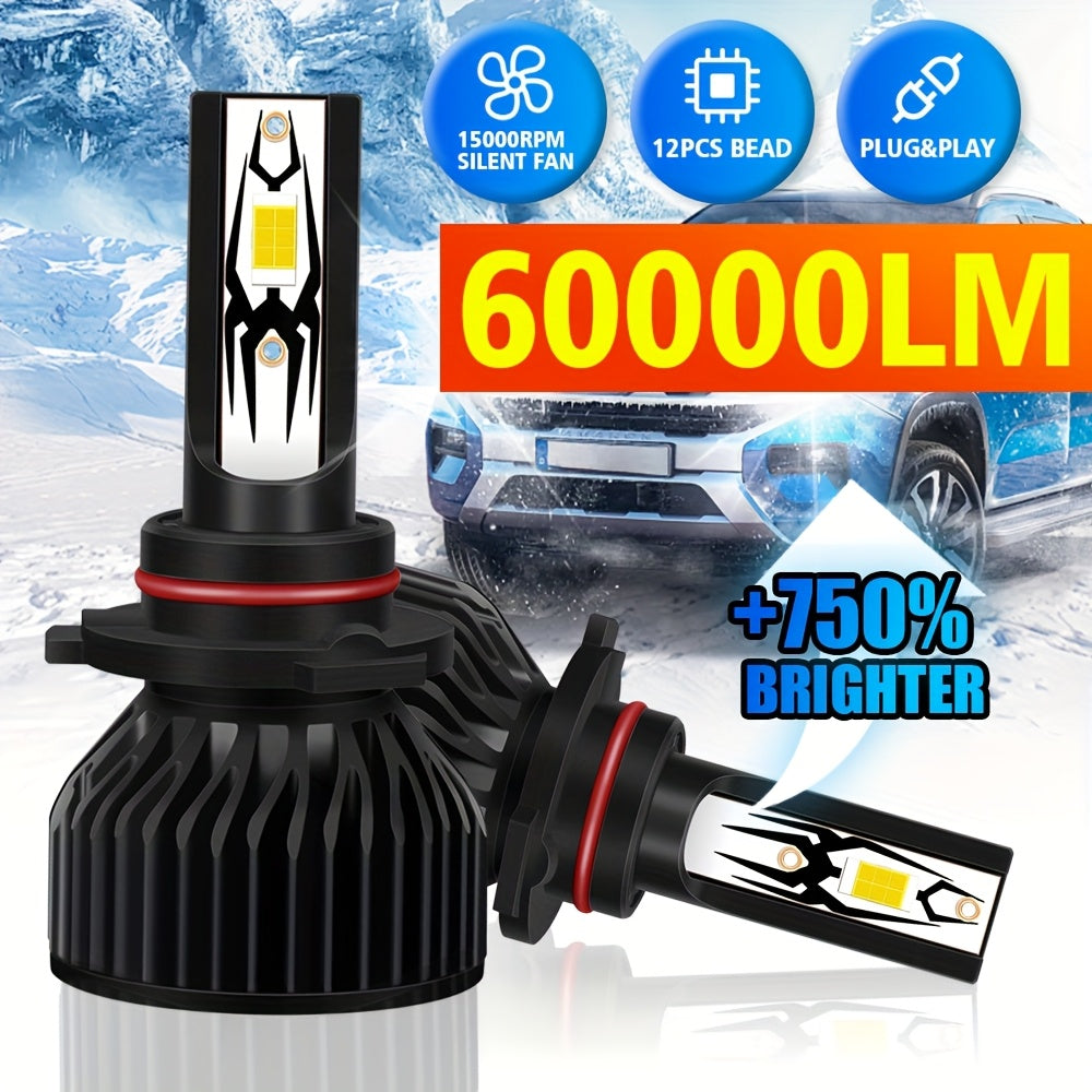 2-Pack H7 LED Bulbs 9005/HB3 9006/HB4 CANBUS Headlight Bulbs 210W Power Dual-Side CSP Chip 6500K Super White Light + 900% Brightness Increase 60,000 Hours Lifespan 12V/24V Universal