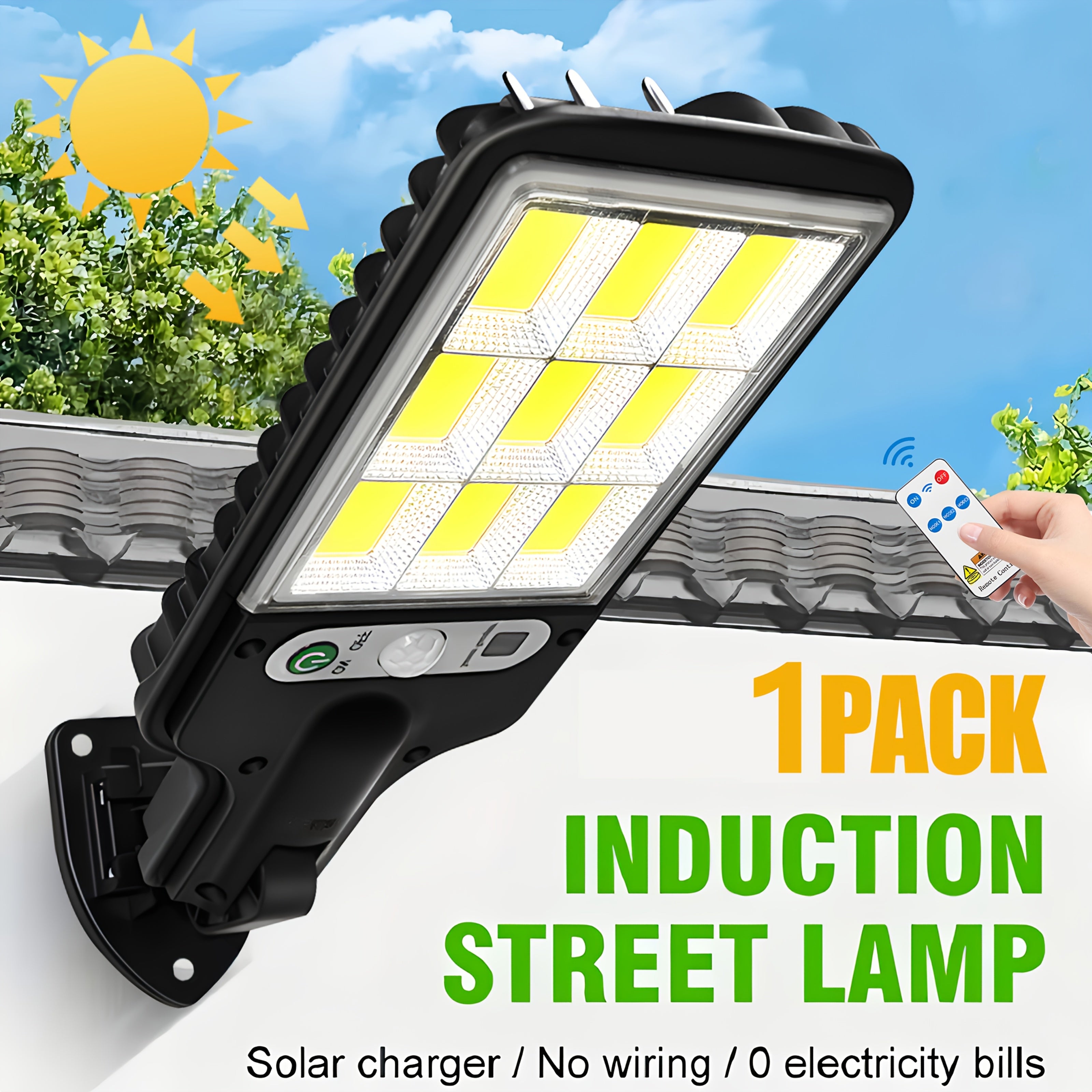 1 Piece 108/117COB Sensor Street Light, ABS Material, 28/60/72LED Ultra-High Power, Remote Control, 3 Functional Modes, Switchable Automatic Lighting in Darkness, High-Power Outdoor Recessed Mounting, Suitable for Roads