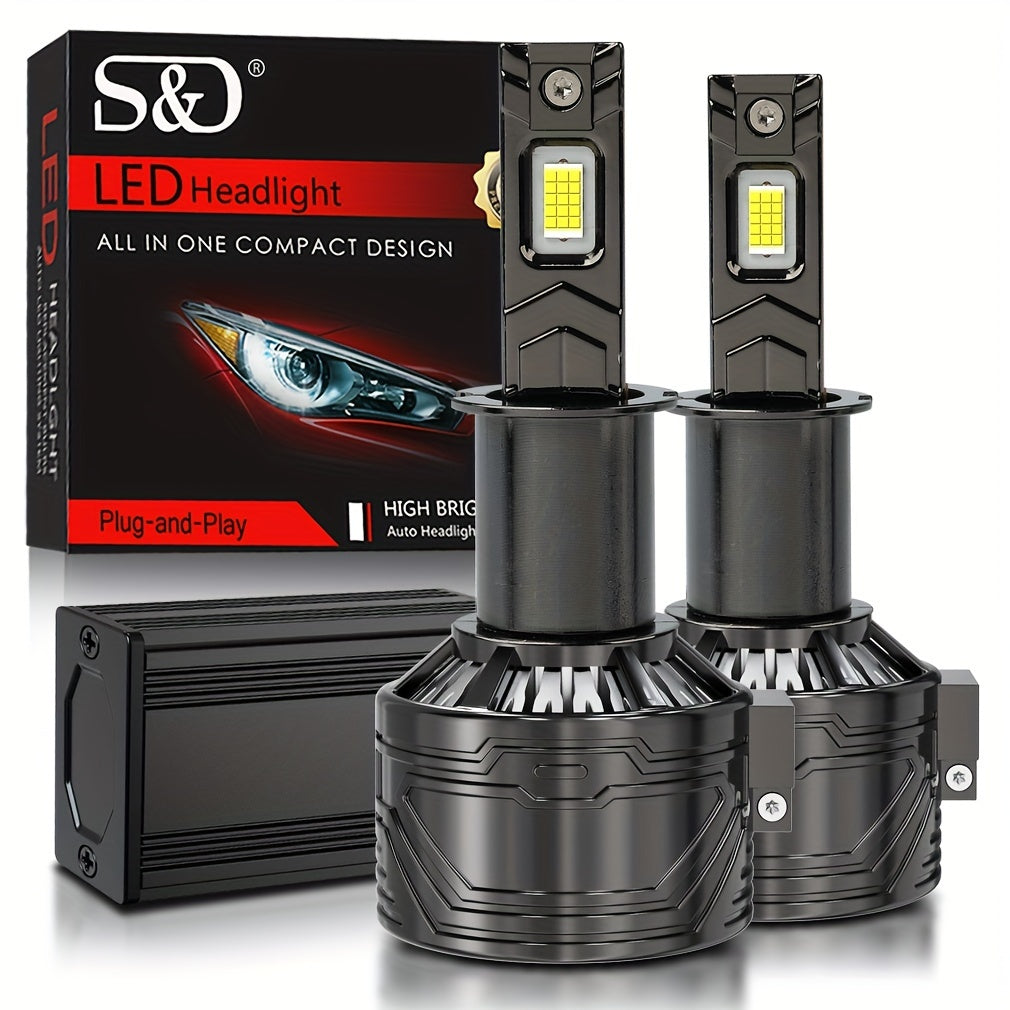 S&D 一对真实200W 45000LM H7 9005/HB3 9006/HB4 H11 H4 H1 H3 9012 Hir2 12V LED30片大灯珠汽车前照灯超亮前灯泡即插即用涡轮风扇