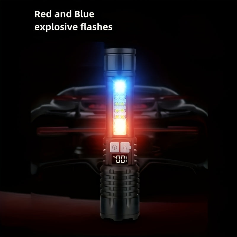 Rechargeable High Lumen Super Bright Flashlight, 5 Modes Zoomable with LCD Digital Display, Powerful Handheld LED Flashlight, ABS Material High Brightness Outdoor Light for Emergency, Camping, Fishing, Running and Hiking